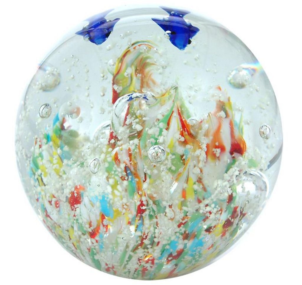 Traumkugel Delphine bunter Grund (199), Nachtleuchtend, Glaskugel, Briefbeschwerer, Wunschkugel ca.