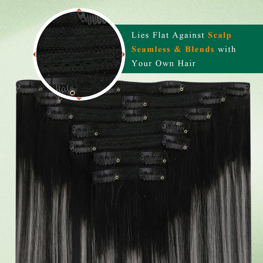 Easyouth Balayage Clip in Extensions Echthaar Schwarz Clip Extensions Remy Echthaar Clip in Haarverl