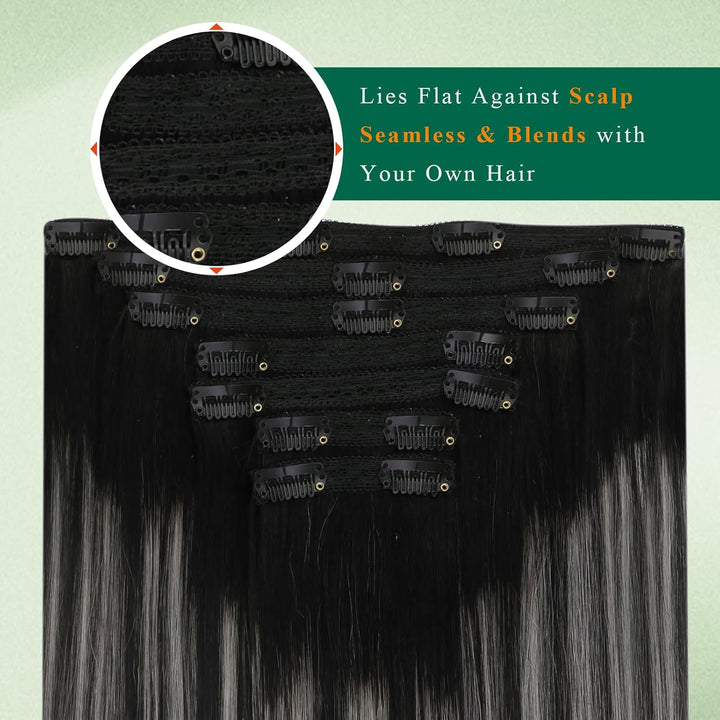 Easyouth Balayage Clip in Extensions Echthaar Schwarz Clip Extensions Remy Echthaar Clip in Haarverl