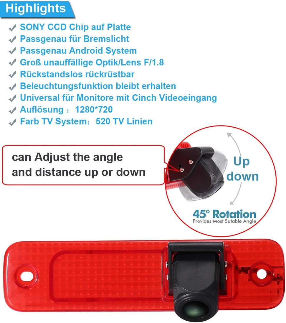 Rückfahrkamera Transporter Van + 7 Zoll TFT LCD Bildschirm Auto Monitor, Bremsleuchte Auto Dach Rück