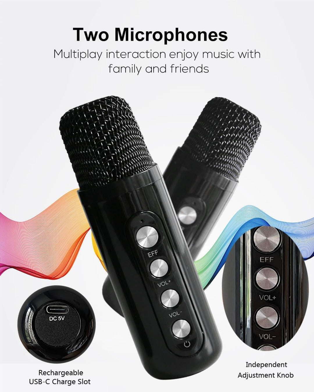 Karaoke Maschine,Karaoke Anlage mit 2 Mikrofonen, Karaoke Box mit 7 Stimmeffekten, Karaoke Set Lauts