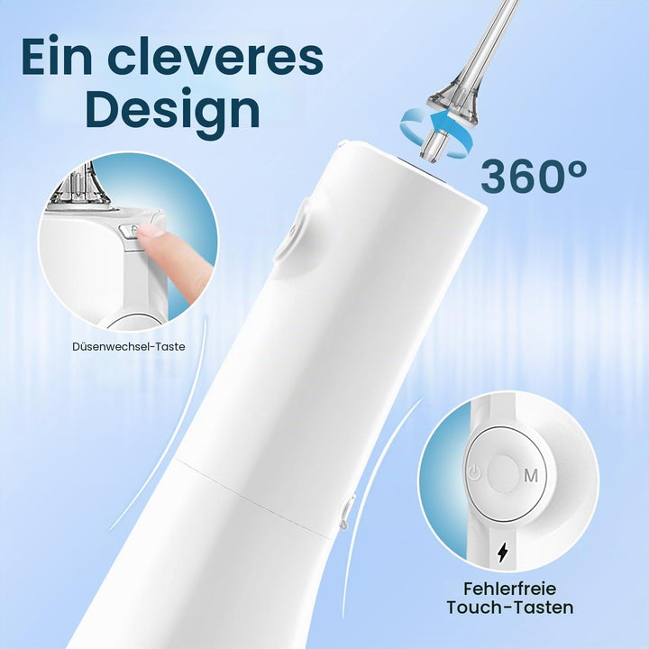 Munddusche, tragbar, Wasserfloss, Munddusche 5 Modi und 8 Düsen, Tank 300 ml, USB aufgeladen, wasser