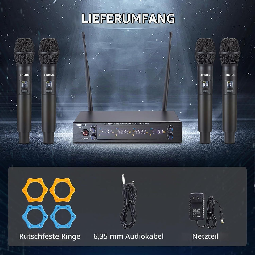 4X Handmikrofon Funkmikrofon Set – Professionelles drahtloses System mit 4x50 einstellbaren Frequenz