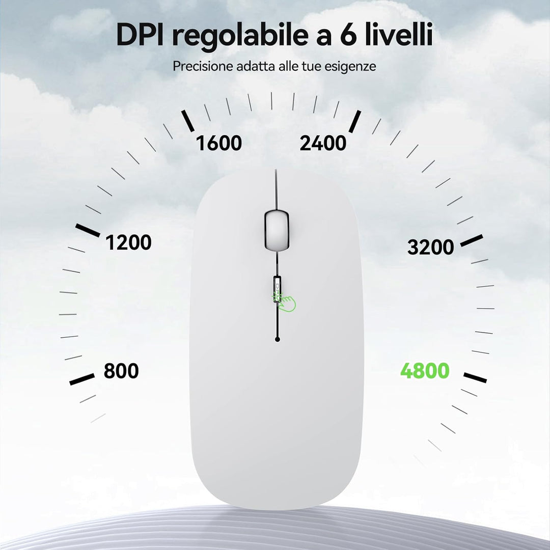 TECKNET Bluetooth Maus, Kabellose Maus mit 4800/3200/2400/1600/1200/800 einstellbare DPI, 2.4G USB F