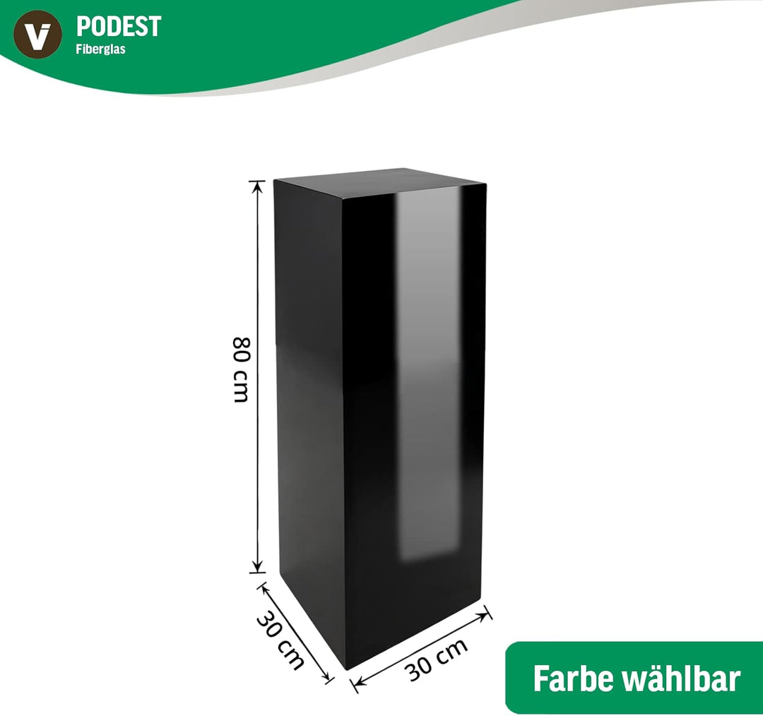 VIVANNO Podest Deko-Säule Stele Blumenständer Fiberglas Schwarz Hochglanz 30x30x80 30x30x80 cm Schwa