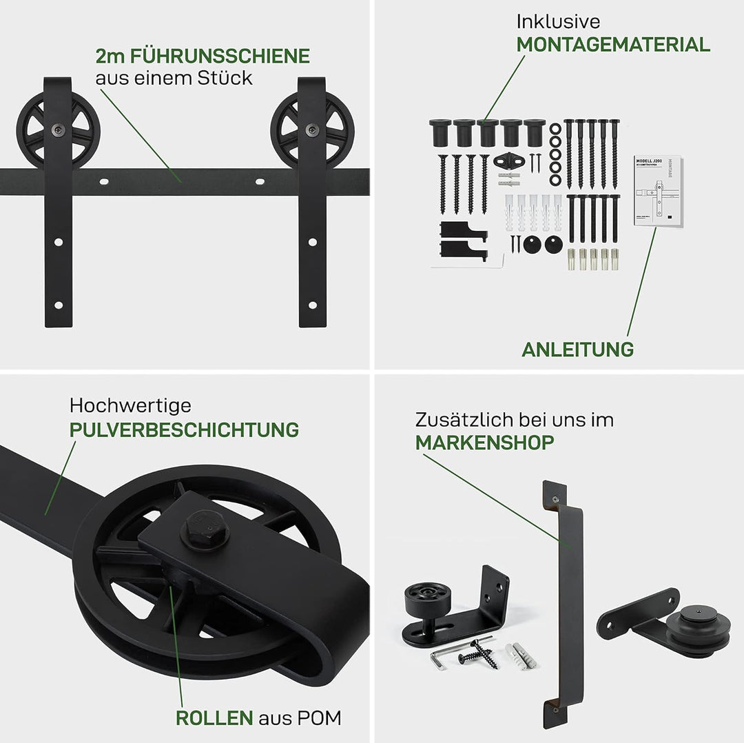 1x Natural Goods Berlin SCHIEBETÜRSYSTEM mehrere Modelle, Schwarz pulverbeschichtet, 2m oder 4m, Sch