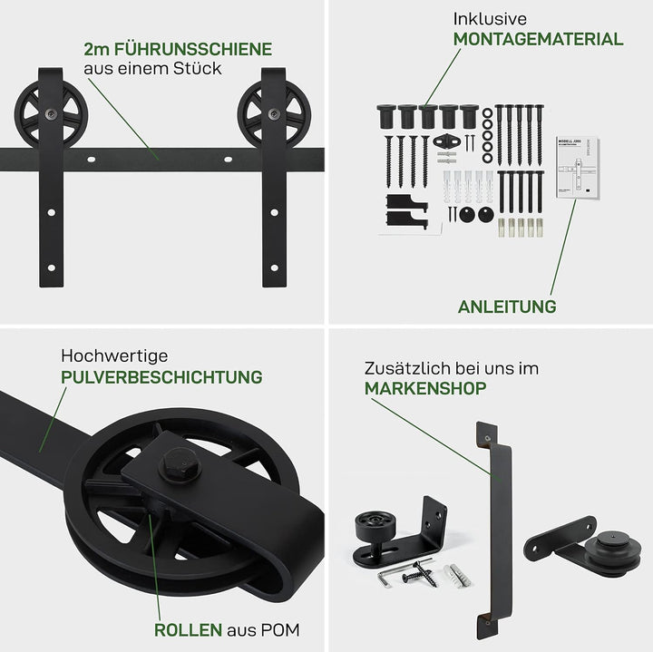 1x Natural Goods Berlin SCHIEBETÜRSYSTEM mehrere Modelle, Schwarz pulverbeschichtet, 2m oder 4m, Sch