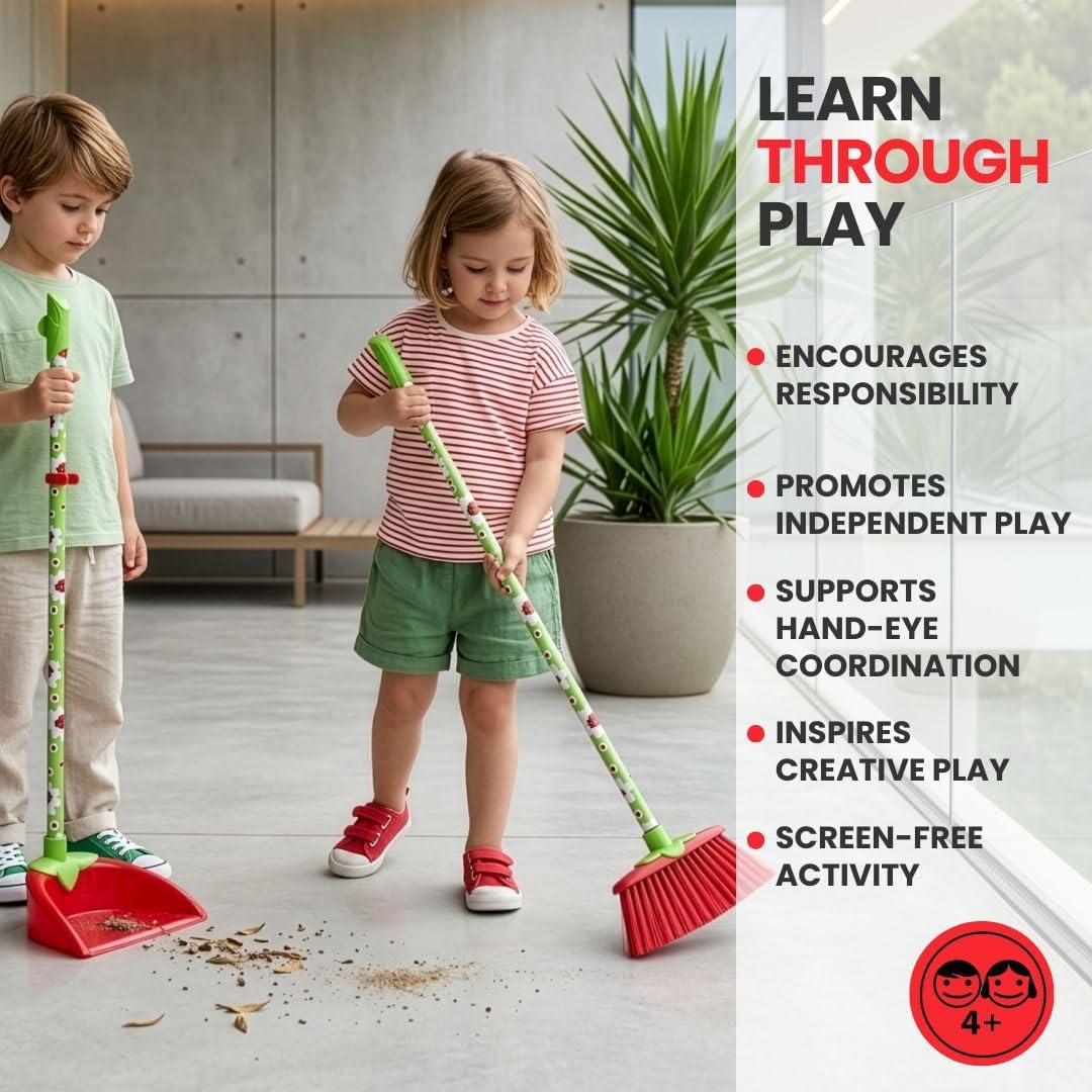 VIGAR Ladybug Kombi-Set mit Besen und Kehrschaufel für Kinder, Reinigungsset für Kinder, Besen mit S