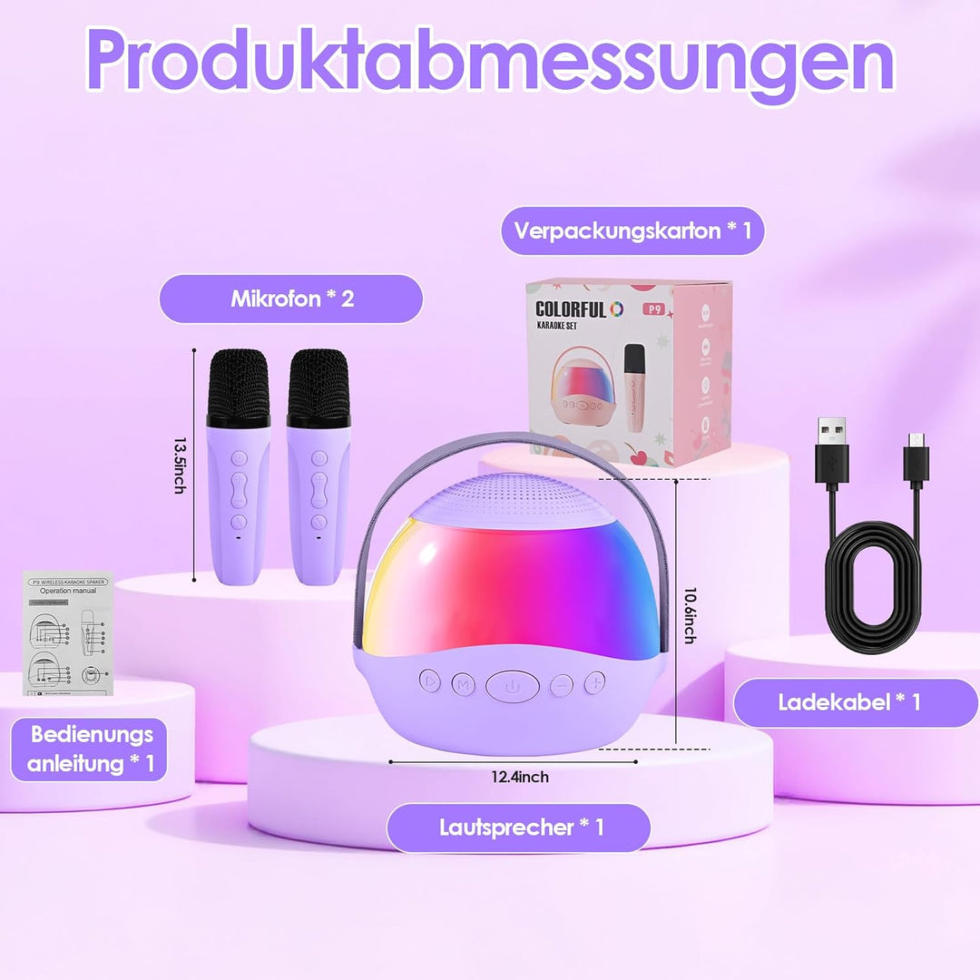 Karaoke Maschine Kinder mit 2 Karaoke Mikrofon Kinde Mini Tragbares Bluetooth Lautsprecher mit Stimm