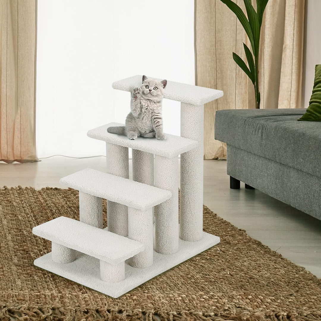 GYMAX Tiertreppe 4 Stufen Katzentreppe Hundetreppe Treppe für Katze Kletterbaum Katzenbaum 60,5 x 41