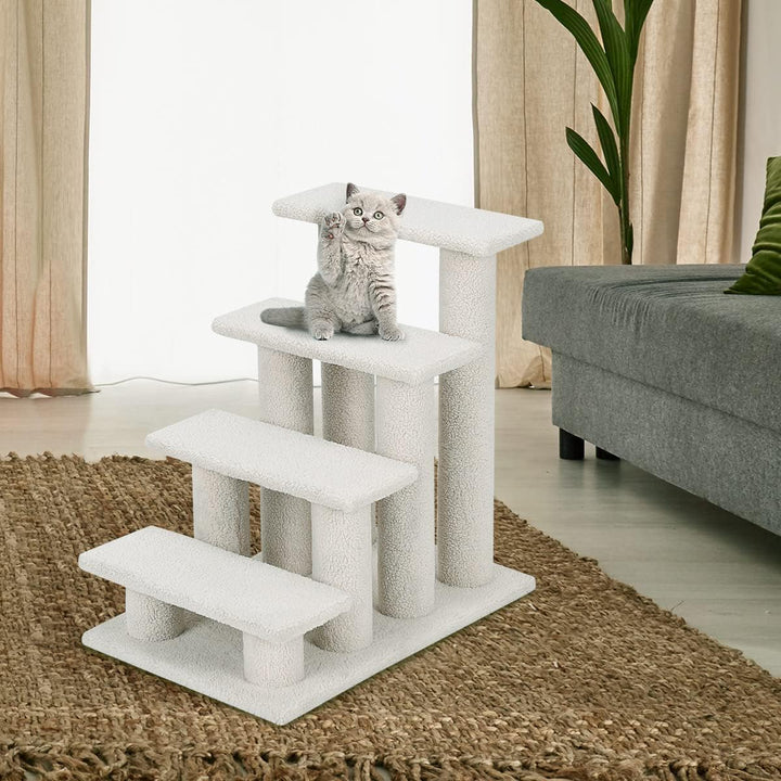 GYMAX Tiertreppe 4 Stufen Katzentreppe Hundetreppe Treppe für Katze Kletterbaum Katzenbaum 60,5 x 41