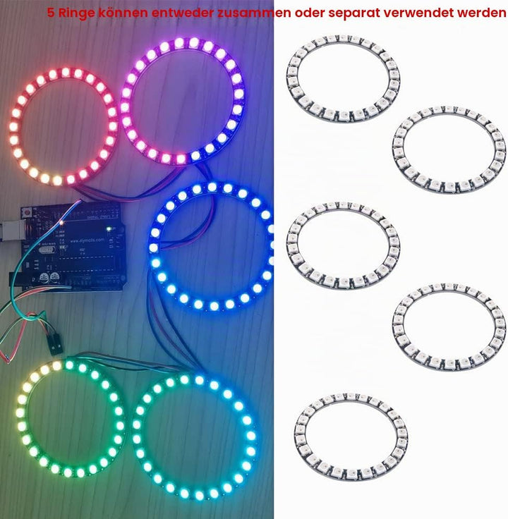 WS2812 RGB LED 24 Bits 24 X LED WS2812B 5050 Vollfarblicht adressierbarer Ring mit integriertem Trei