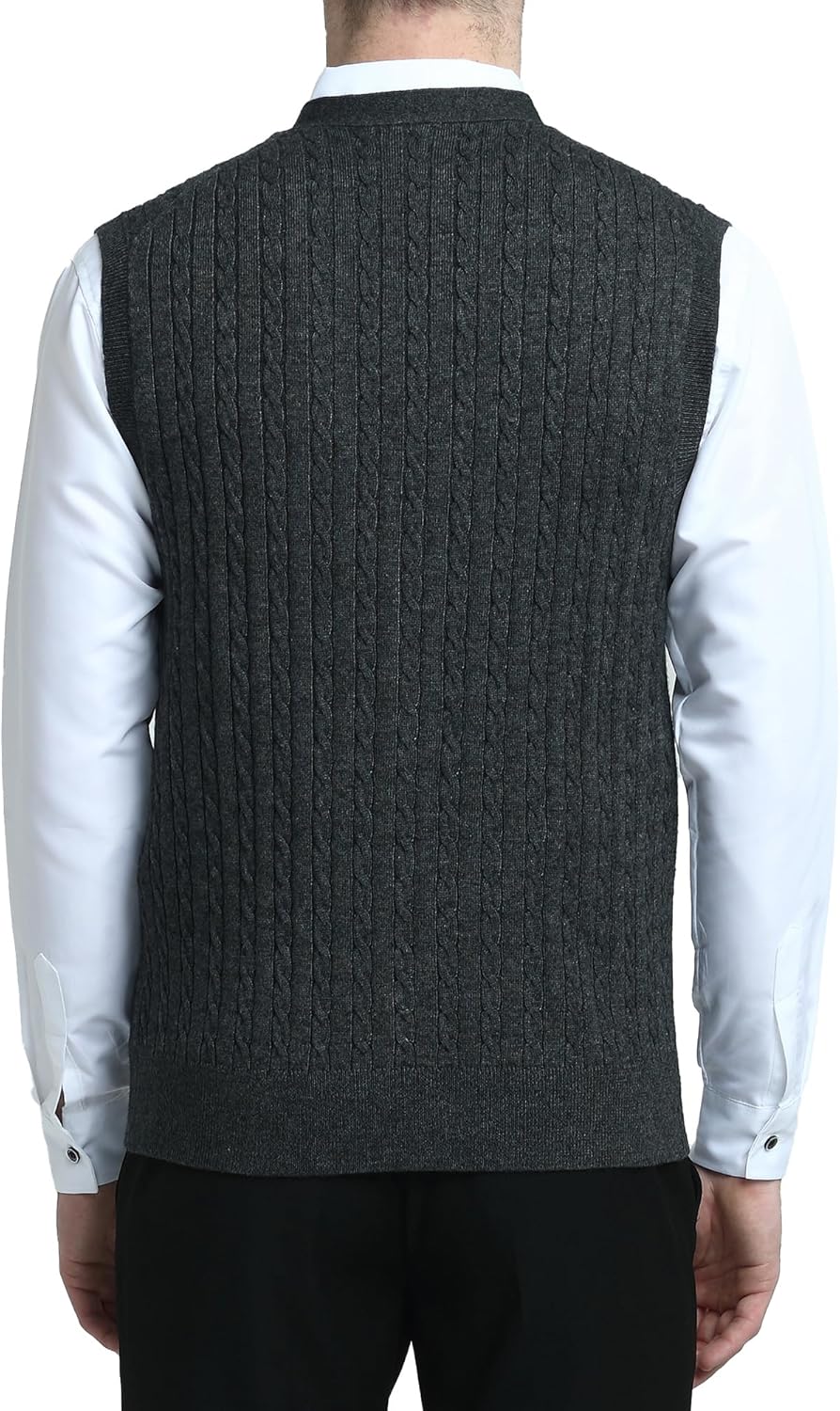 Kallspin Herren Strickweste Ärmellos Cardigan Wollmischung mit Zopfmuster und Knöpfen, Dunkelgrau