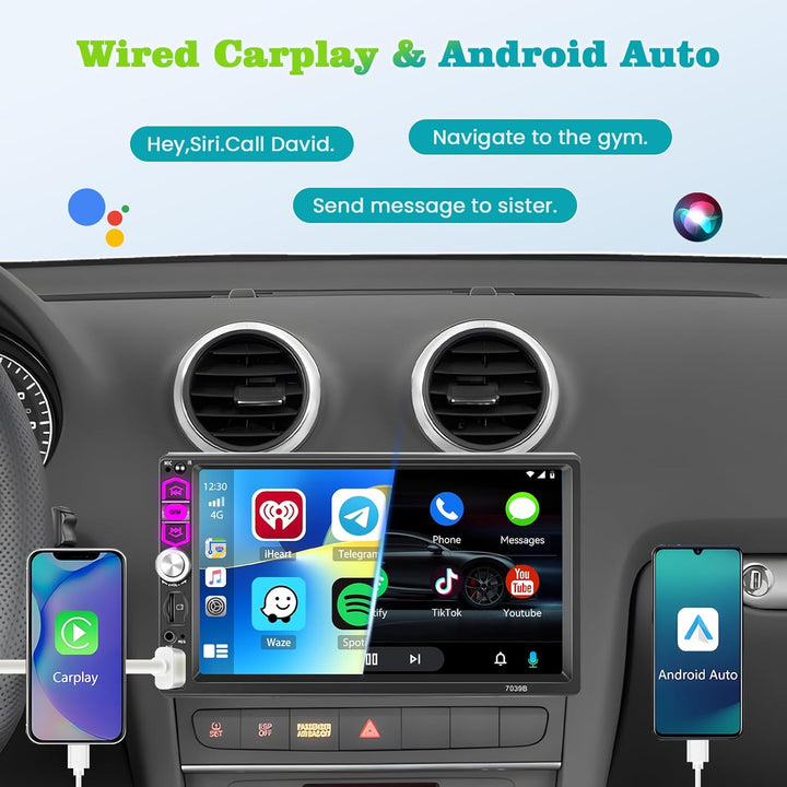 Hikity Autoradio 1 Din Wired Carplay Android Auto mit Bluetooth Freisprecheinrichtung Bildschirm, 7