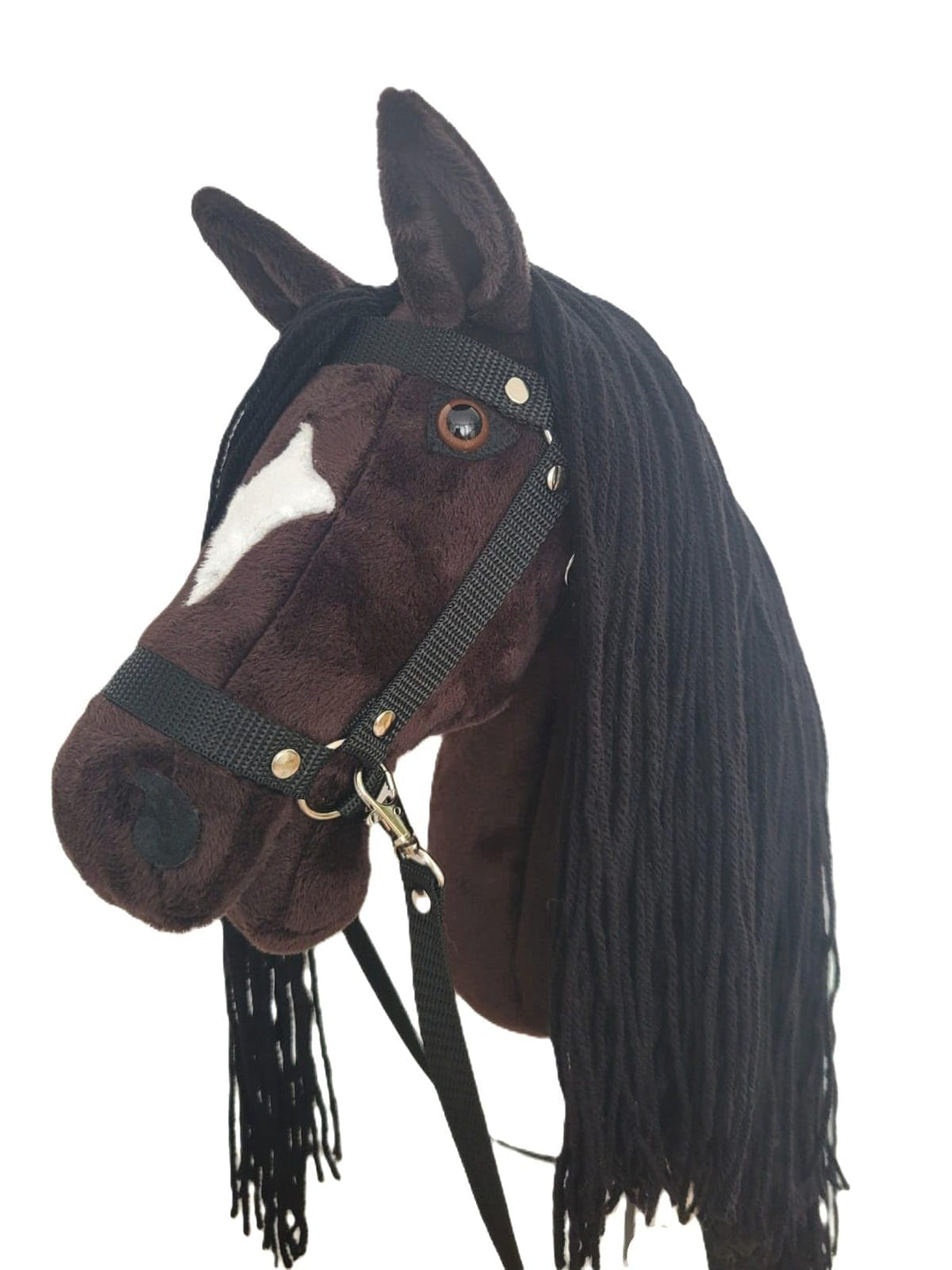 HORSE & toys Steckenpferd Ikar grosses Set (Pferd auf einem Stock) + schwarzes Zaumzeug + Zügel + Ap