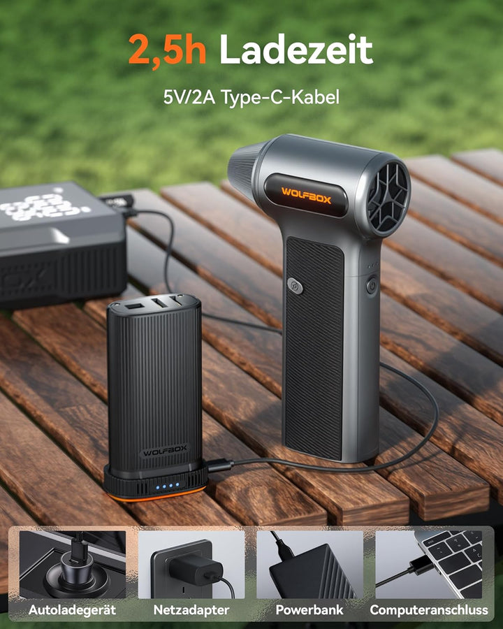 WOLFBOX MF200 Elektrisches Staubgebläse mit Abnehmbarem Akku, 87.5 m/s Air Duster Kabellos, 3-Stufen