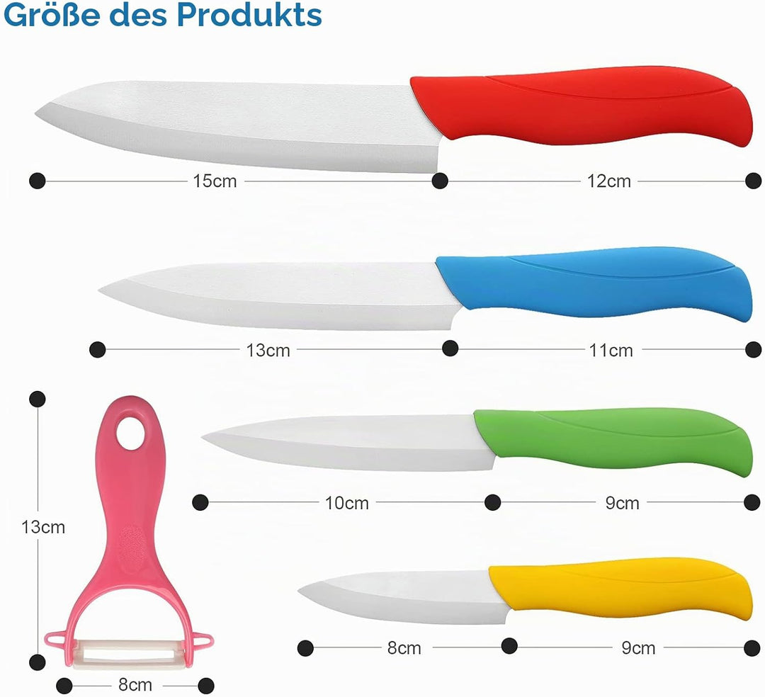 Ballery Keramikmesser Set, Kochmesser Sets mit 4 Keramikmesser und 1 Sparschäler mit Ergonomischem G