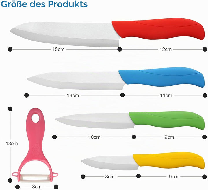 Ballery Keramikmesser Set, Kochmesser Sets mit 4 Keramikmesser und 1 Sparschäler mit Ergonomischem G