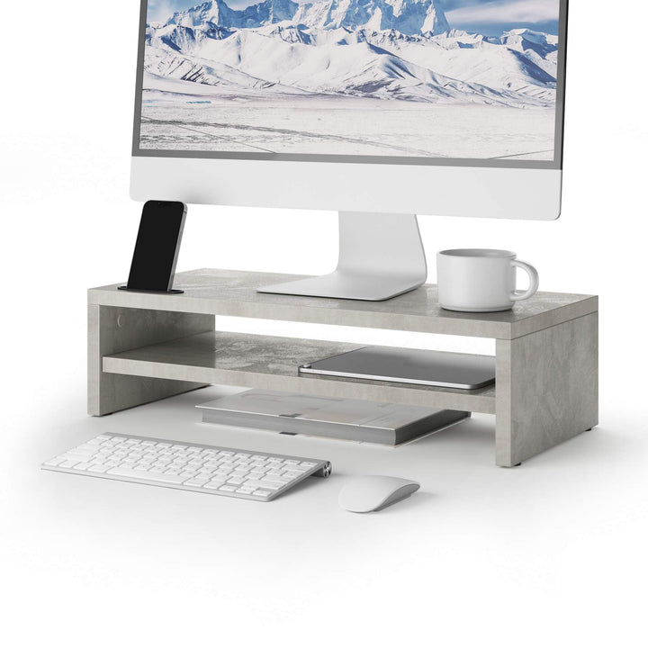 MOBILI FIVER, Monitorständer Riki, H.15 cm, Farbe: Grauer Beton, Laminiert, Made in Italy Altezza 15