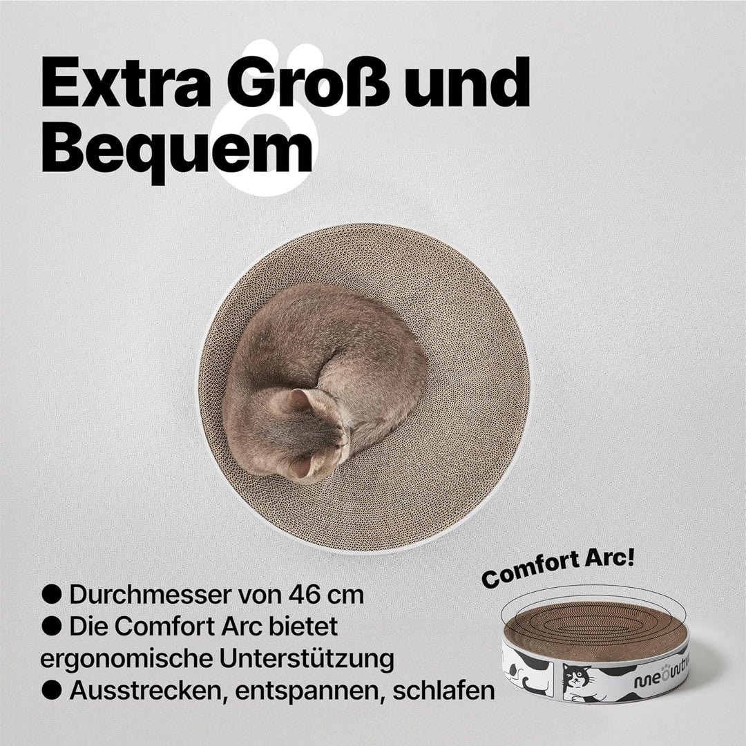 Kratzbett für Katzen - 46 cm grosses Kratzbrett XL aus 100% recycelter Wellpappe, rundes Katzenbett
