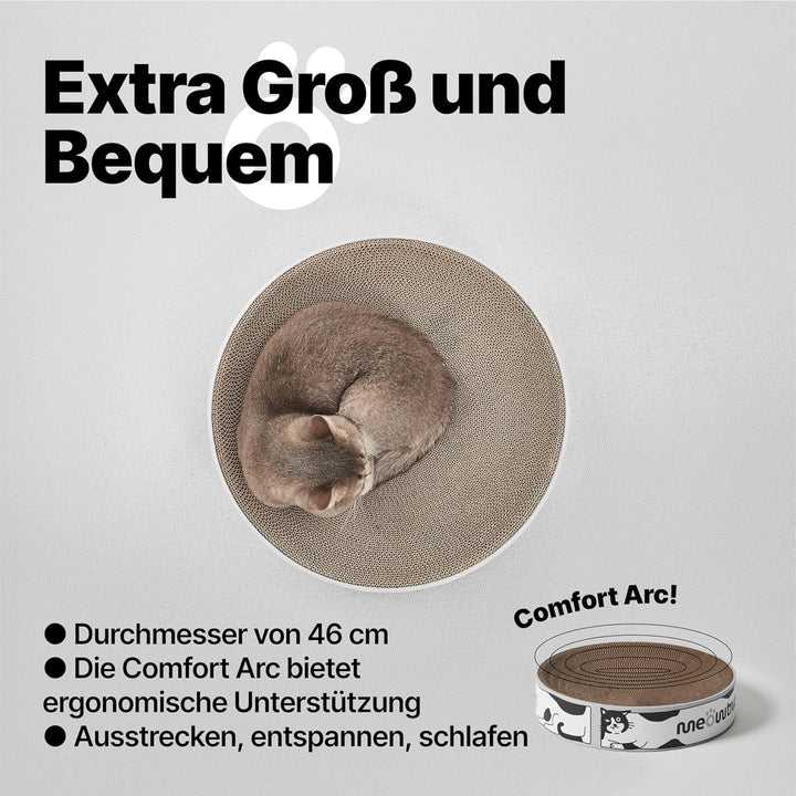 Kratzbett für Katzen - 46 cm grosses Kratzbrett XL aus 100% recycelter Wellpappe, rundes Katzenbett