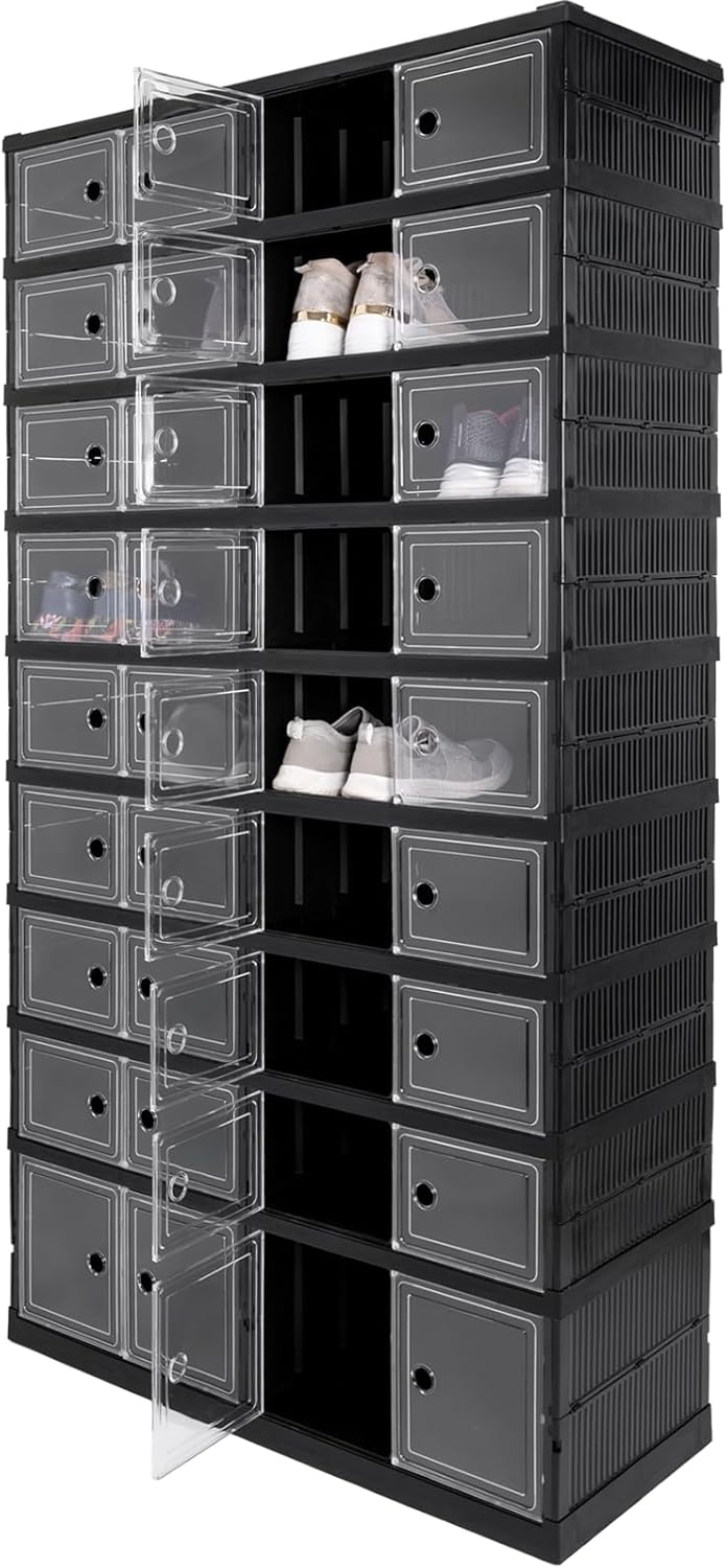 Verda Schuhschrank, Schuhregal und Schuh Organizer aus Kunststoff mit magnetischer Tür, 9 Reihen, fa