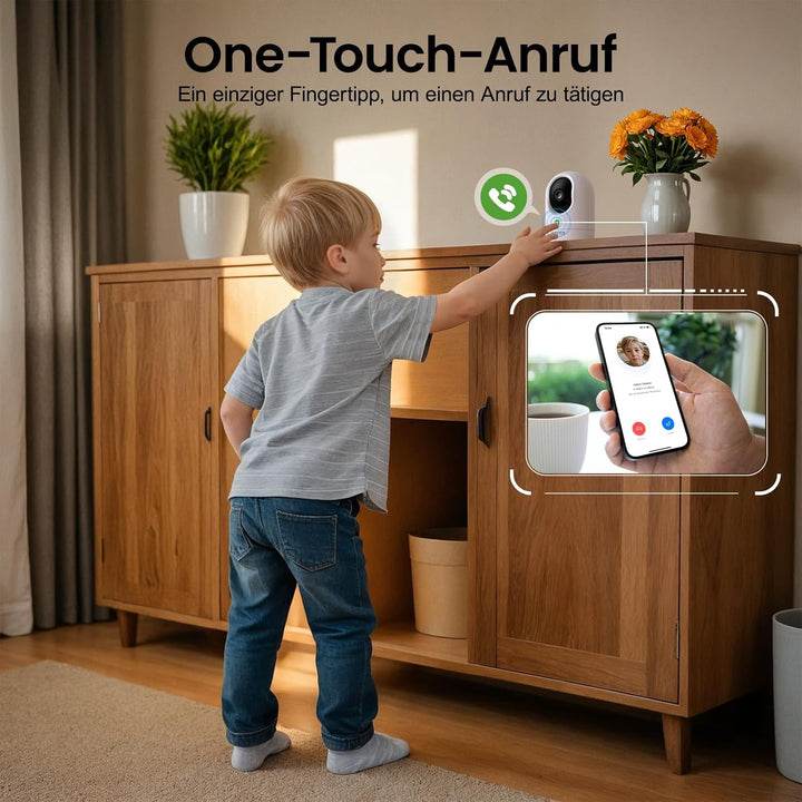 Überwachungskamera Innen - 2K Kamera Überwachung Innen, Babyphone mit Kamera, WLAN Indoor Camera, Hu