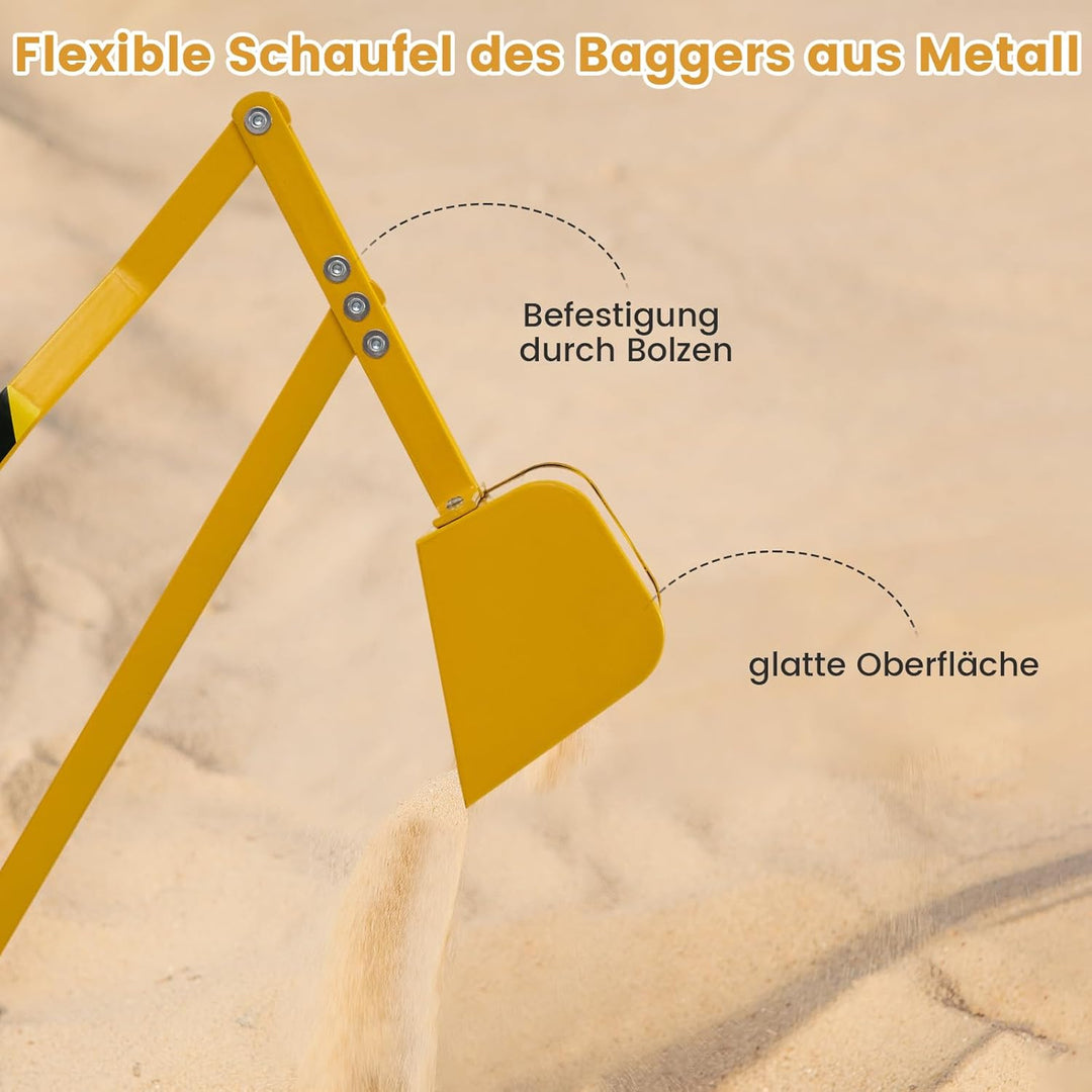 GOPLUS Kinder Sitzbagger, Aufsitzbagger mit 360° drehbarem Sitz, 2 Armen und 4 rutschfesten Rädern,