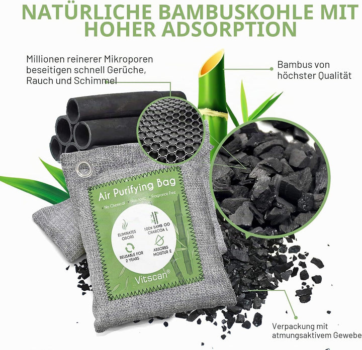 8er-Pack Bambuskohle-Luftreinigungsbeutel, Aktivkohlebeutel Geruchsabsorber, Feuchtigkeitsabsorber,