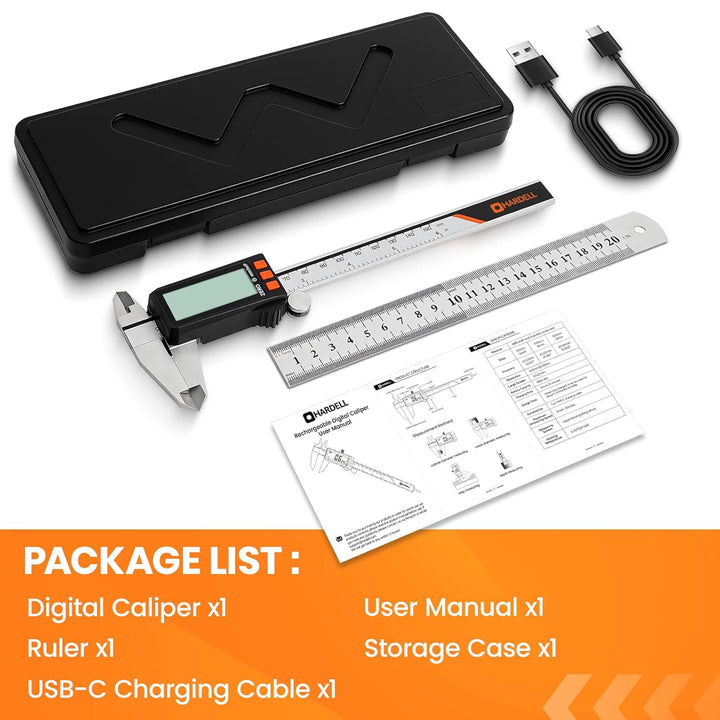HARDELL Digital Caliper, Rechargeable Digital Caliper with Power Display, Caliper Measuring Tool wit