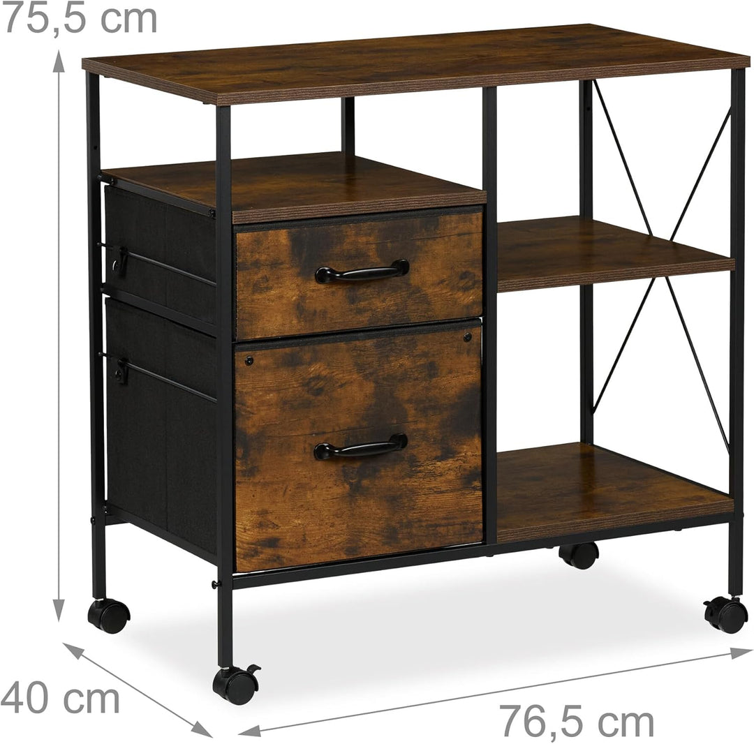 Relaxdays Rollcontainer 2 Schubladen, 3 Fächer, HBT 75,5 x 76,5 x 40 cm, Rollwagen mit Hängeregister