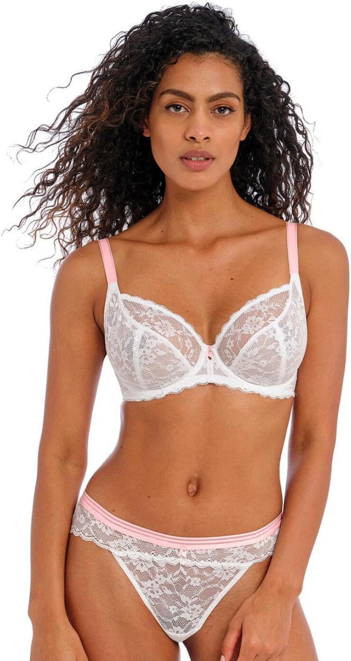 Freya Damen Offbeat Bügel Plunge-BH, Durchsichtig 80D Weiss, 80D Weiss/Opulenter Garten