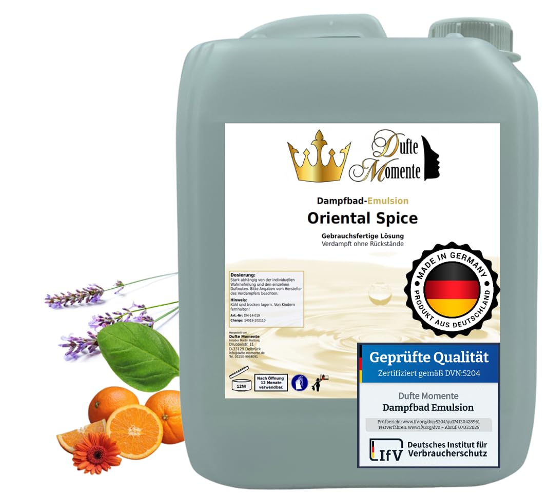 Dufte Momente | Dampfbad Emulsion 5 Liter Oriental Spice (Basilikum, Koriander, ...) | geprüfte Qual