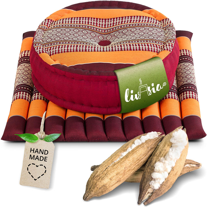 livasia Meditationsset L - Ø 38x15cm / Matte 50x50x4,5cm - Yogaset mit Kissen und Matte, Pouf, Yogam