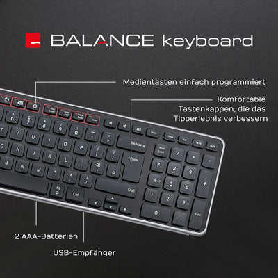 Contour Balance Keyboard | Bluetooth Tastatur kabellos mit USB Dongle| QWERTZ Layout | Super Flache