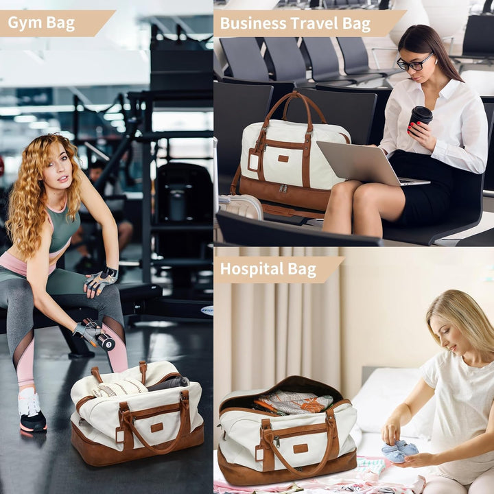 Wogarl Weekender Taschen für Damen, grosse Segeltuch-Übernachtungstasche, Reisetasche, Handgepäck, S