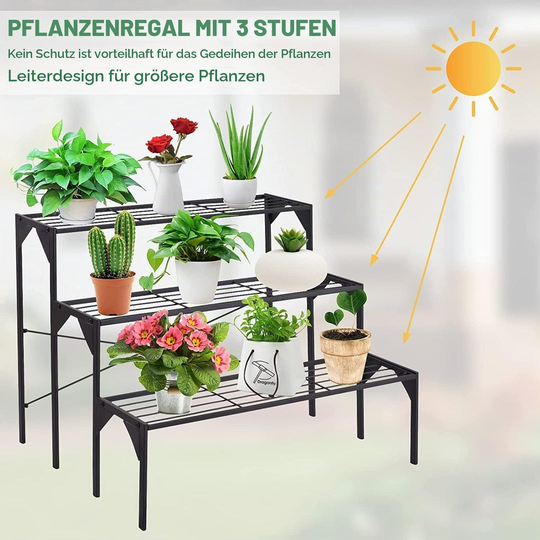 RELAX4LIFE Blumentreppe 3-stufig, Blumenregal Metall, Blumenständer mit 3 Ebenen, Pflanzenständer Fr
