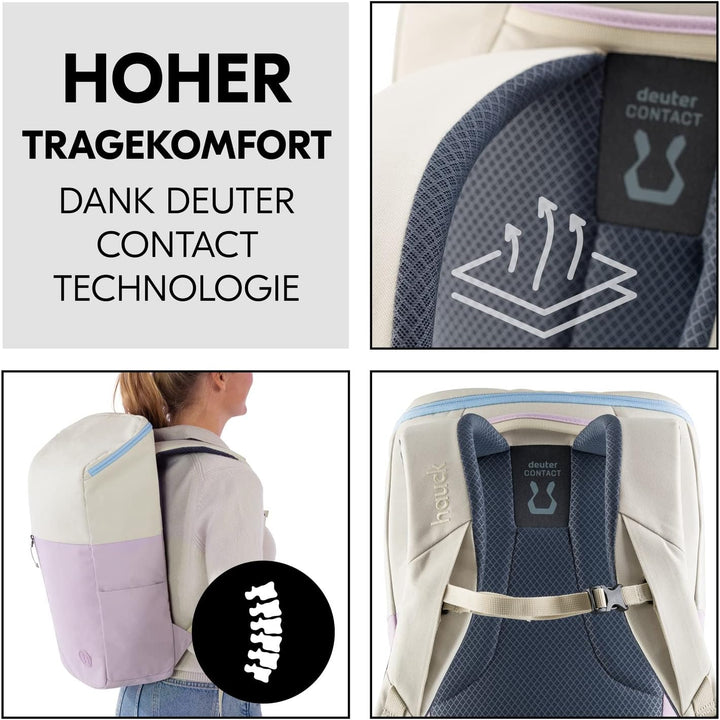 hauck Pack N Walk, Beige Lavendel - Wickelrucksack und Wickeltasche 22 Liter mit Innentaschen, Ausse