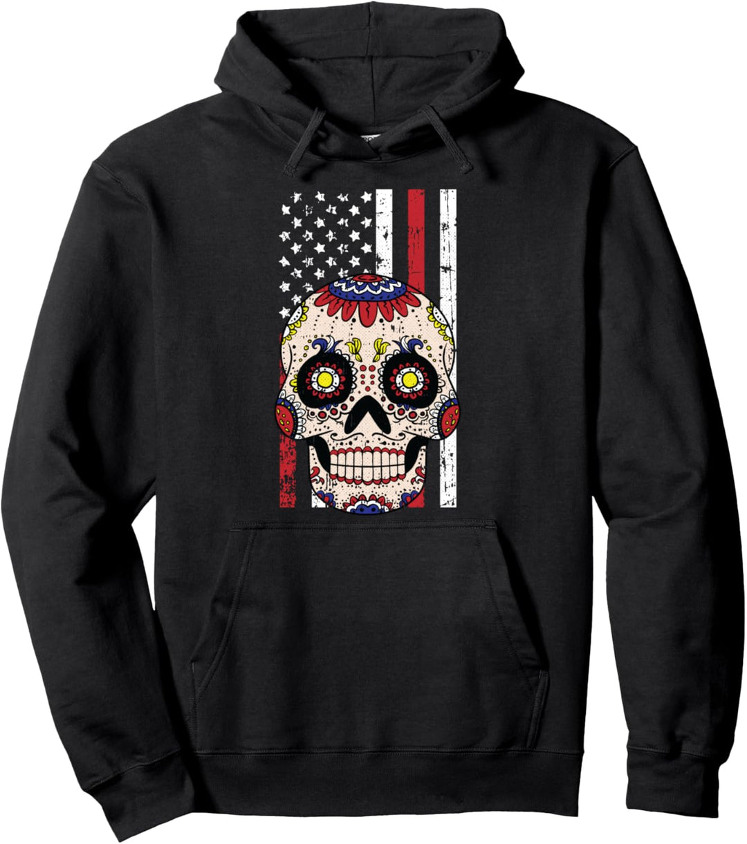 Sugar Skull American Flag Lazy Halloween Kostüm Skelett Pullover Hoodie