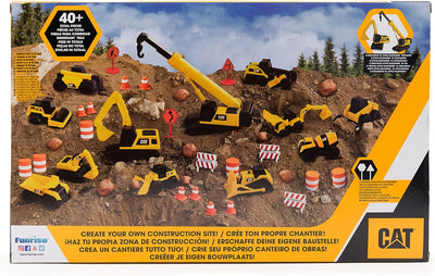 CAT® Construction Little Machines Mega-Set I Mit 40 Teilen I Enthält Fahrzeuge, einen Kran, Verkehrs