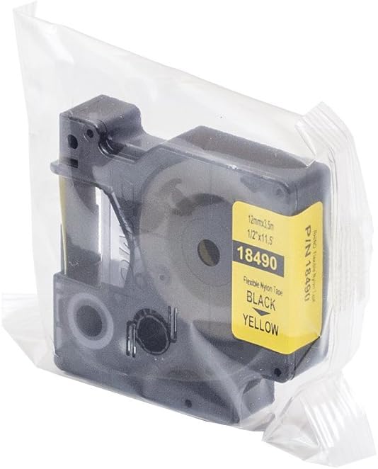 Dymo 18490 Rhino Industrieletiketten, flexibel, Nylon, 12 mm x 3,5 m, Schwarz auf Gelb, 5 Stück