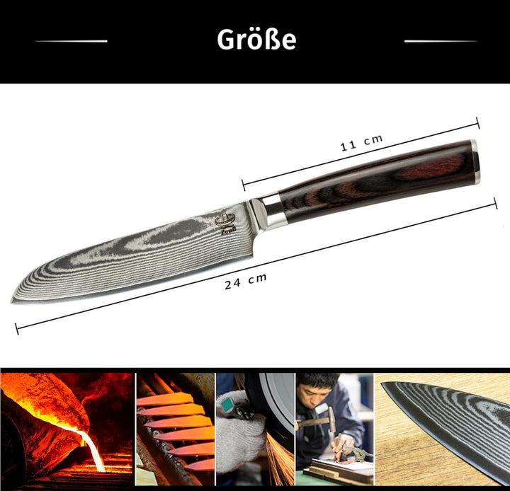 Damastmesser Santoku Messer L (24 cm) Profi-Kochmesser aus echtem 67 Lagen Damaststahl I Damast-Küch