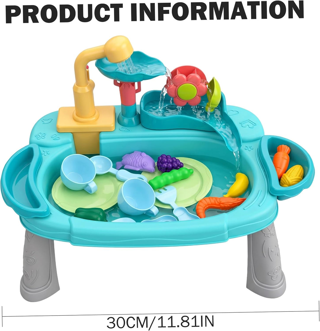 Spielwaschbecken mit fliessendem Wasser, 3-in-1-Spass-Baby-Wassertisch, Waschen und Angeln, vorgetäu