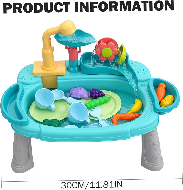 Spielwaschbecken mit fliessendem Wasser, 3-in-1-Spass-Baby-Wassertisch, Waschen und Angeln, vorgetäu