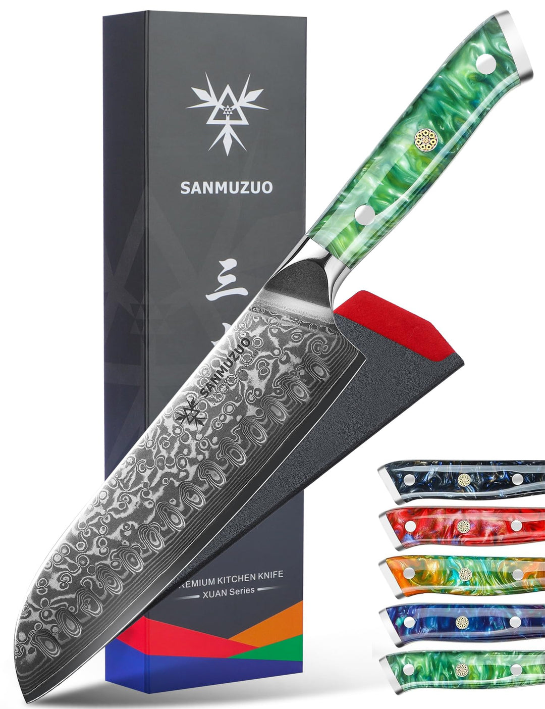 Damastmesser 18 cm Santokumesser - Japanisches Kochmesser - VG 10 Damaskus Stahl Küchenmesser mit Ha