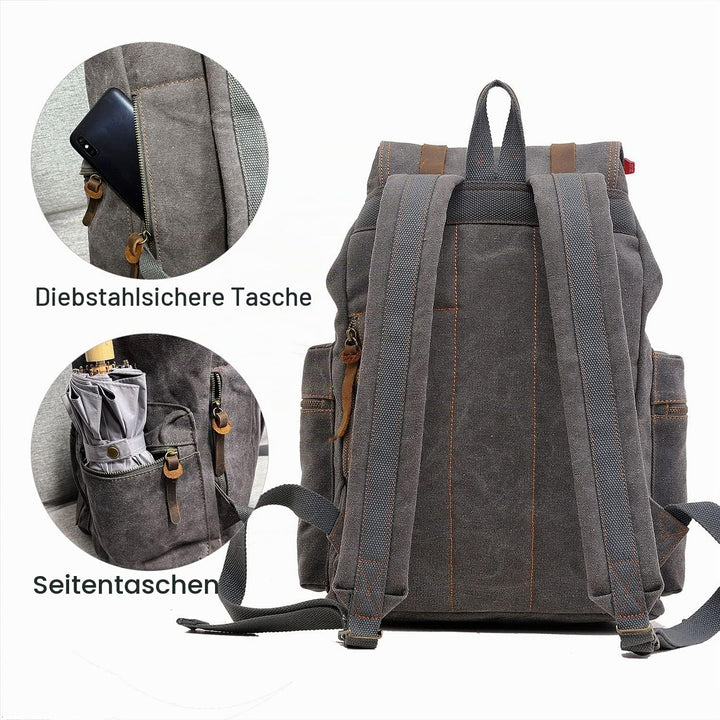 Retro Segeltuch Rucksack, Canvas Vintage Rucksack Laptop Daypack Schulrucksack Reisetasche Lederruck