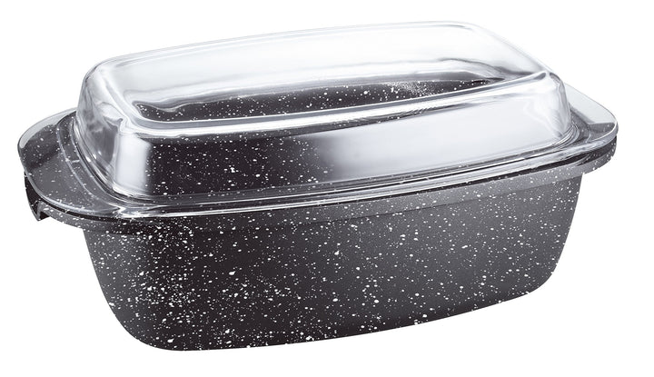 Kamberg – 0008048 – Auflaufform 40 נ22 נ16 cm – Aluminiumguss – Beschichtung in Steinoptik – Mit Gla