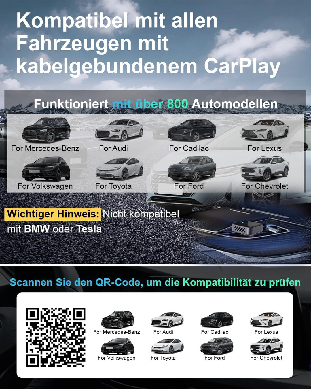 Nano Wireless CarPlay Adapter für iPhone, Wandelt kabelgebundenes CarPlay in kabelloses um, Stabile
