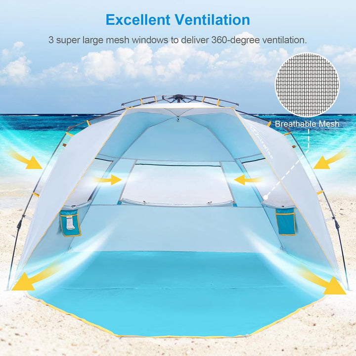 Wolfwise Strandmuschel mit Schnellaufbau für 6-7 Personen – UV-Schutz 50+, Wasserabweisend, Privater