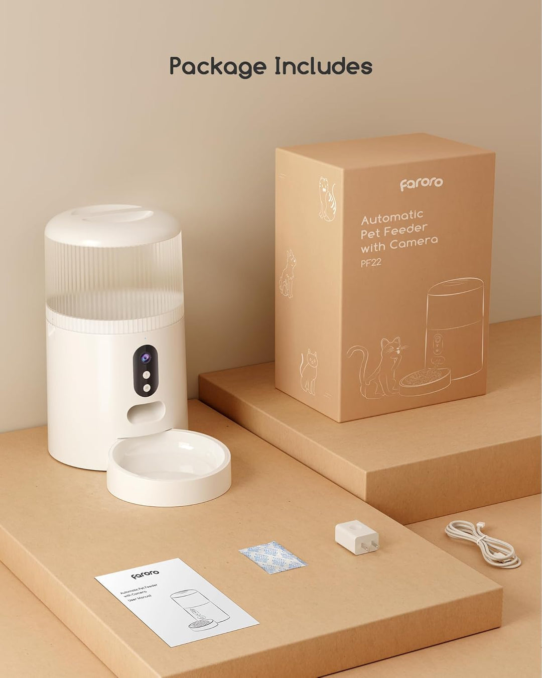 Faroro Futterautomat Katze WiFi, 3MP HD Video Katzenfutter Automat mit Nachtsicht, 4L Futterspender